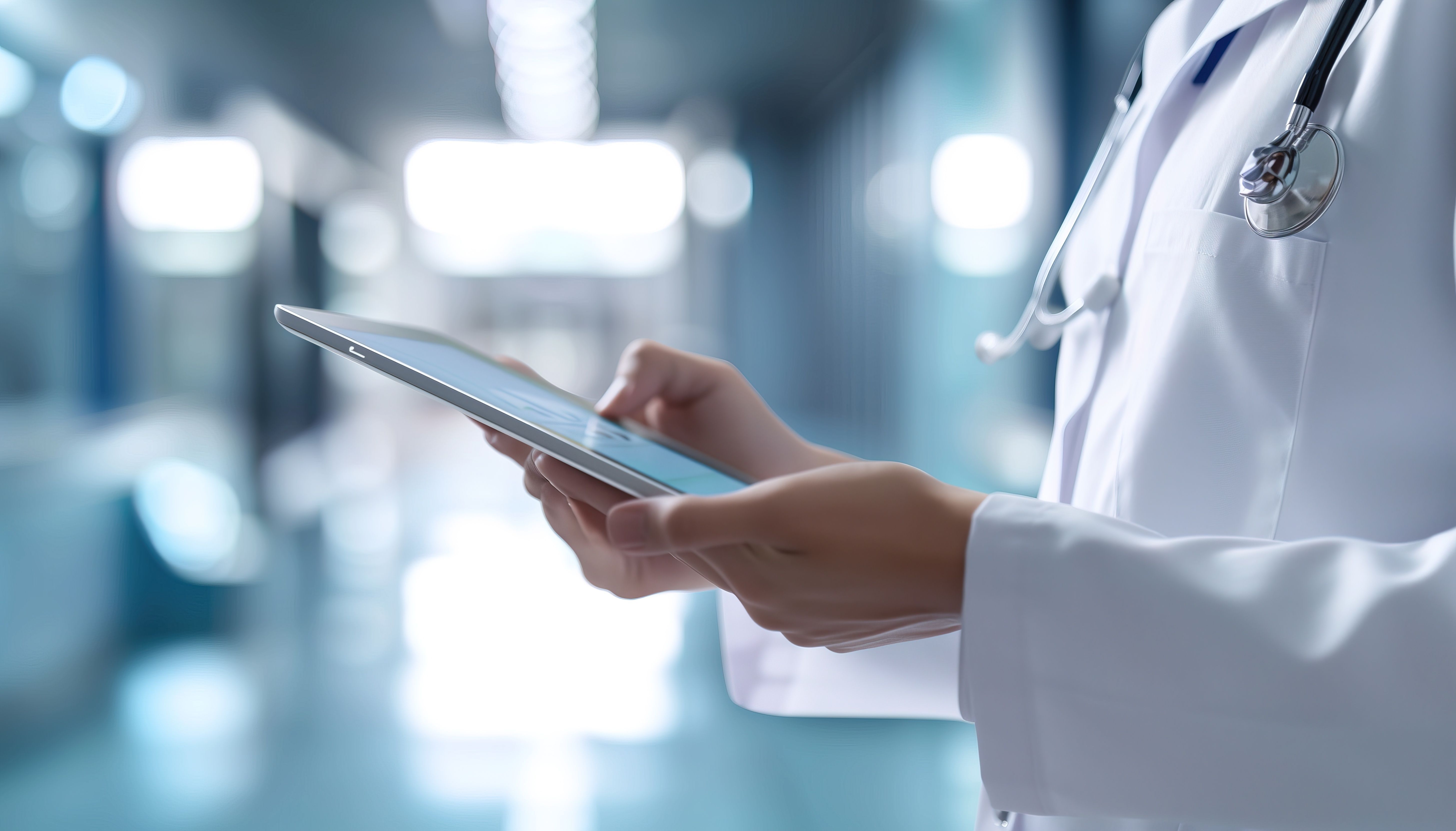 Doctor holding a tablet Bildausschnitt einer Ärztin, die ein iPad hält.