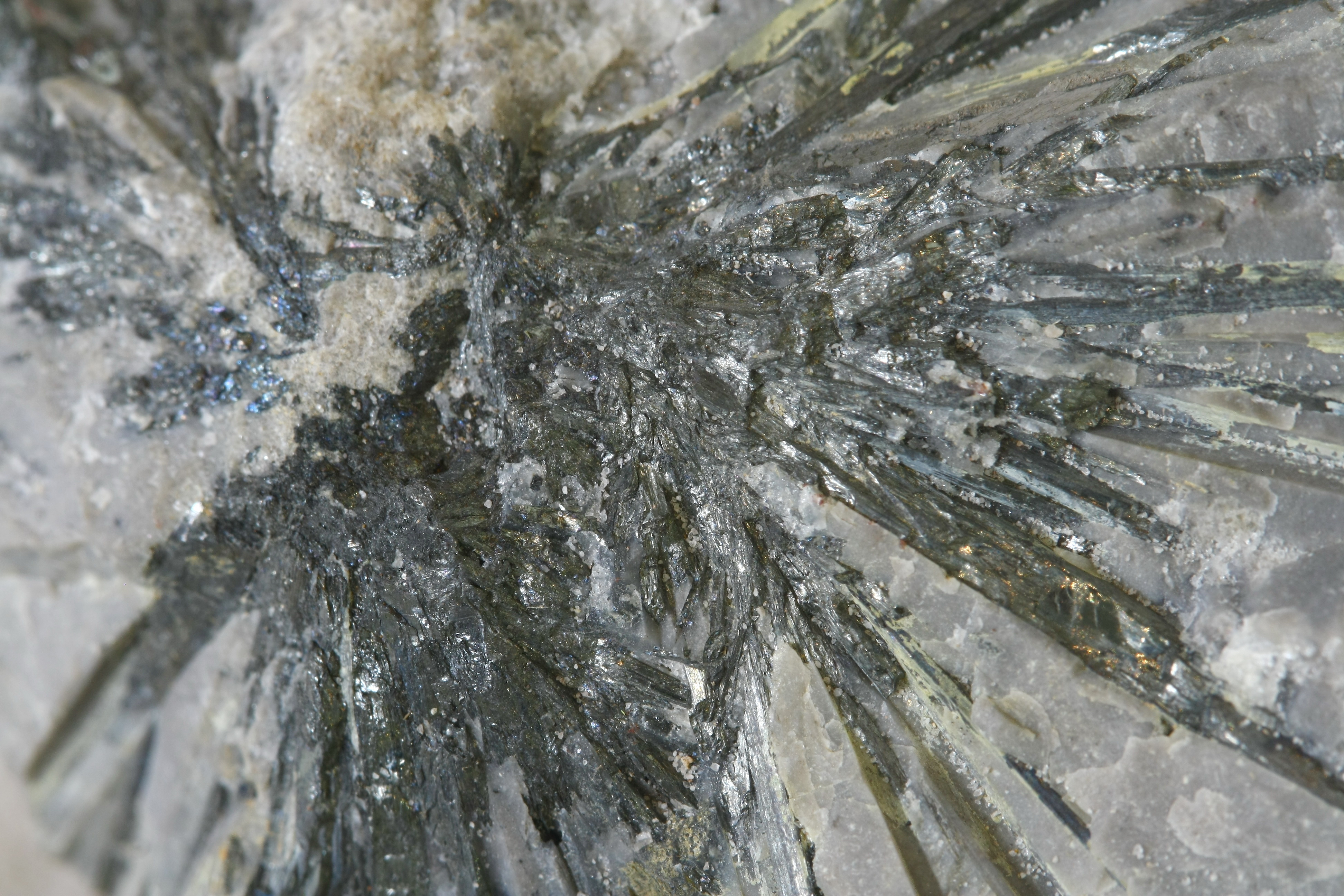 close up antimony mineral in stone, stibnite Antimony mineral embedded in rock