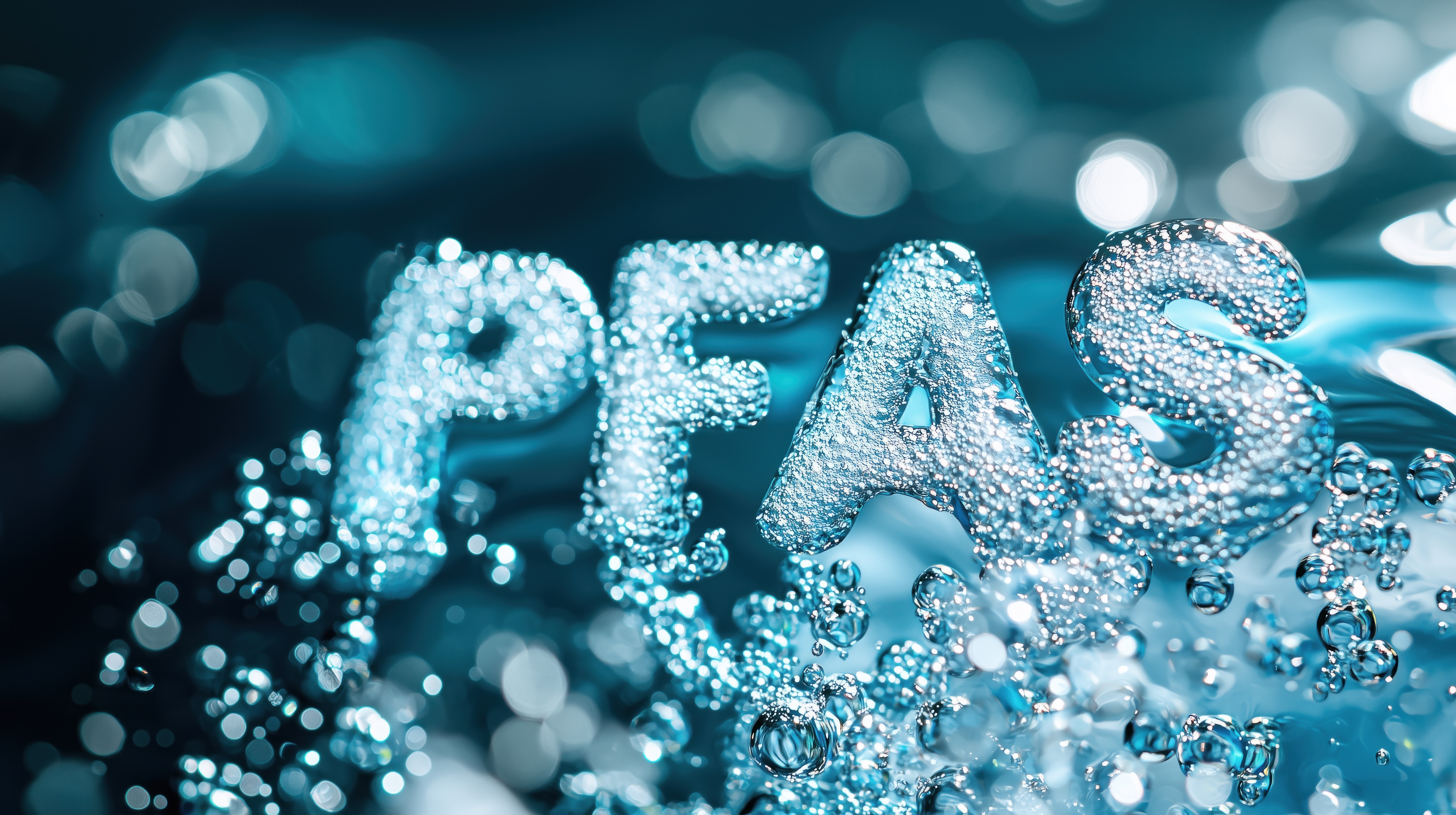 Pfas in water: examining contamination and environmental impact The letters P, F, A, S formed from soap foam.