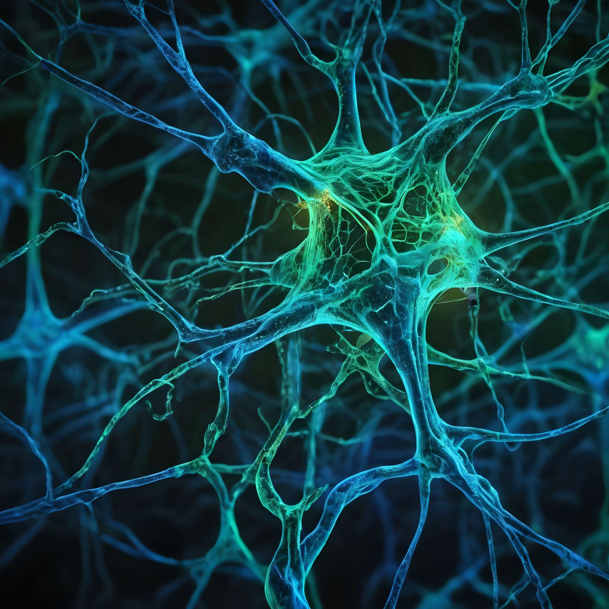 Green-blue representation of a nerve cell.