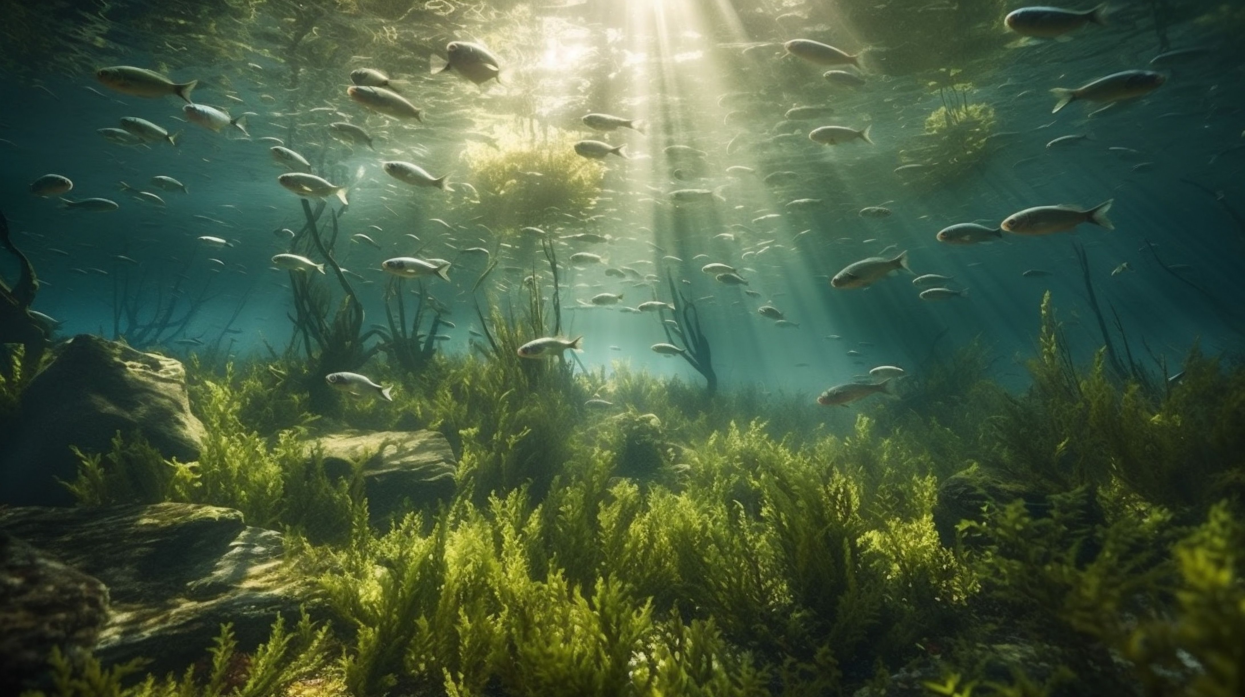 Underwater landscape with fish.